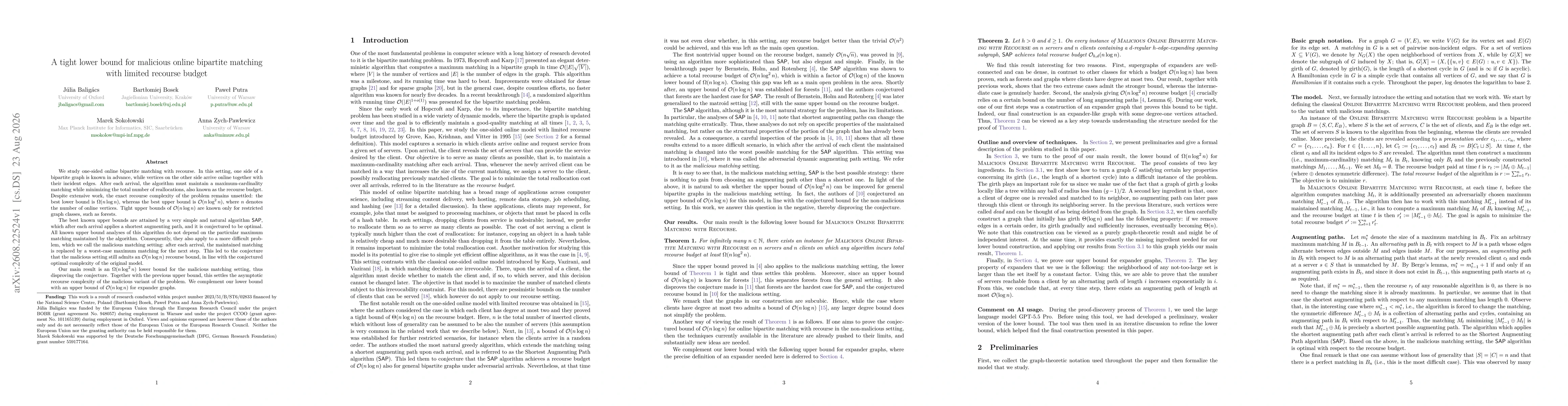 Thumbnail for A tight lower bound for malicious online bipartite matching with limited recourse budget