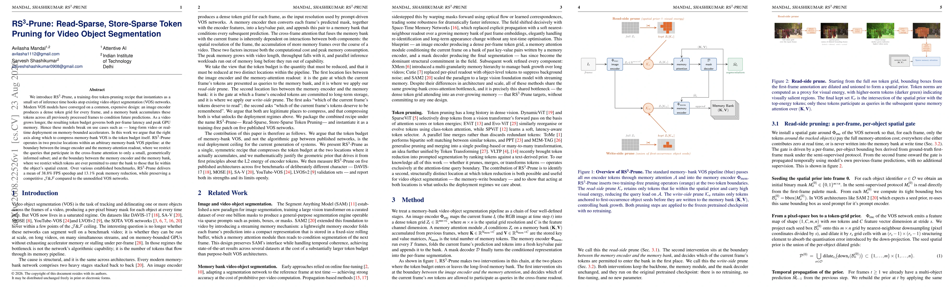 Thumbnail for RS$^3$-Prune: Read-Sparse, Store-Sparse Token Pruning for Video Object Segmentation