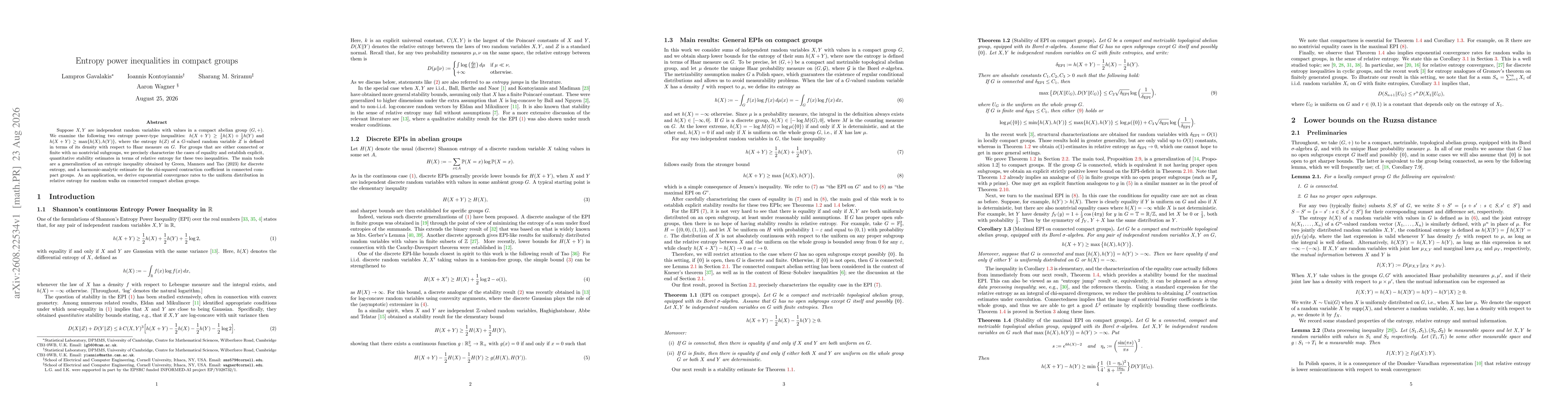 Thumbnail for Entropy power inequalities in compact groups