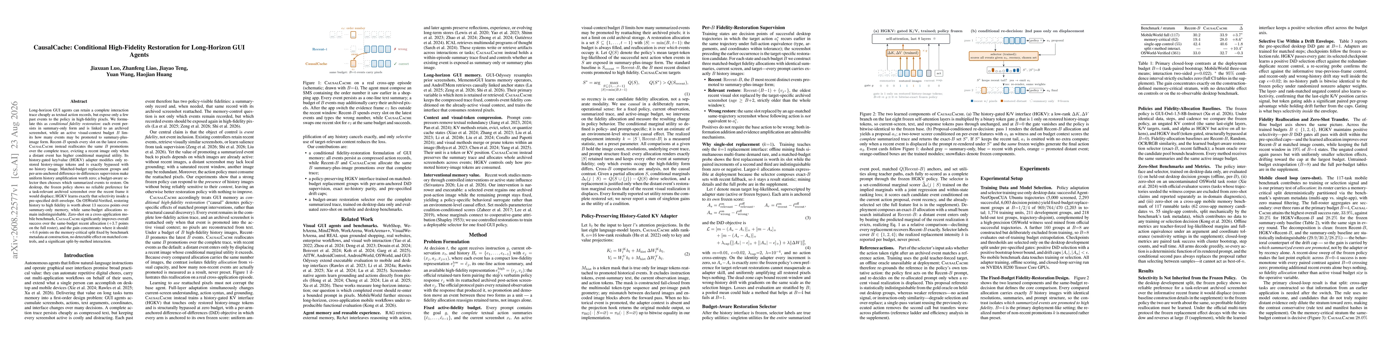 Thumbnail for CausalCache: Conditional High-Fidelity Restoration for Long-Horizon GUI Agents
