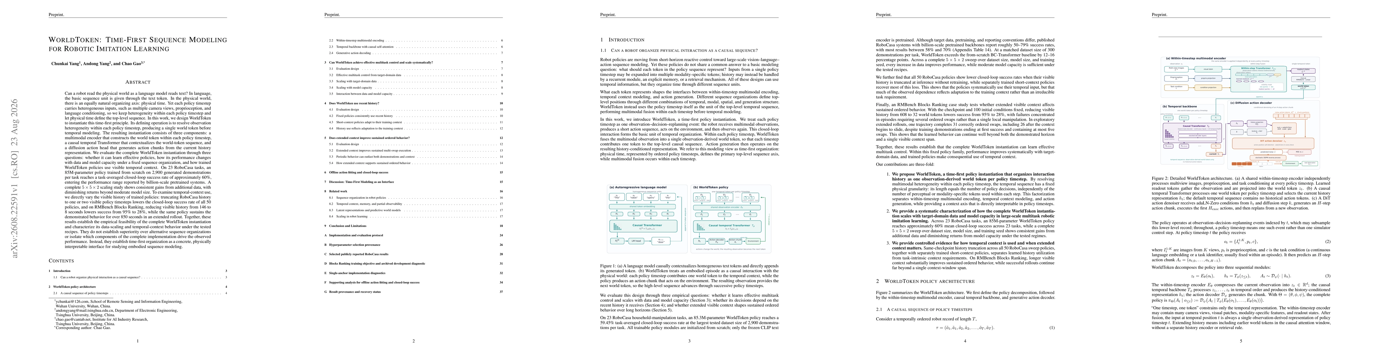 Thumbnail for WorldToken: Time-First Sequence Modeling for Robotic Imitation Learning