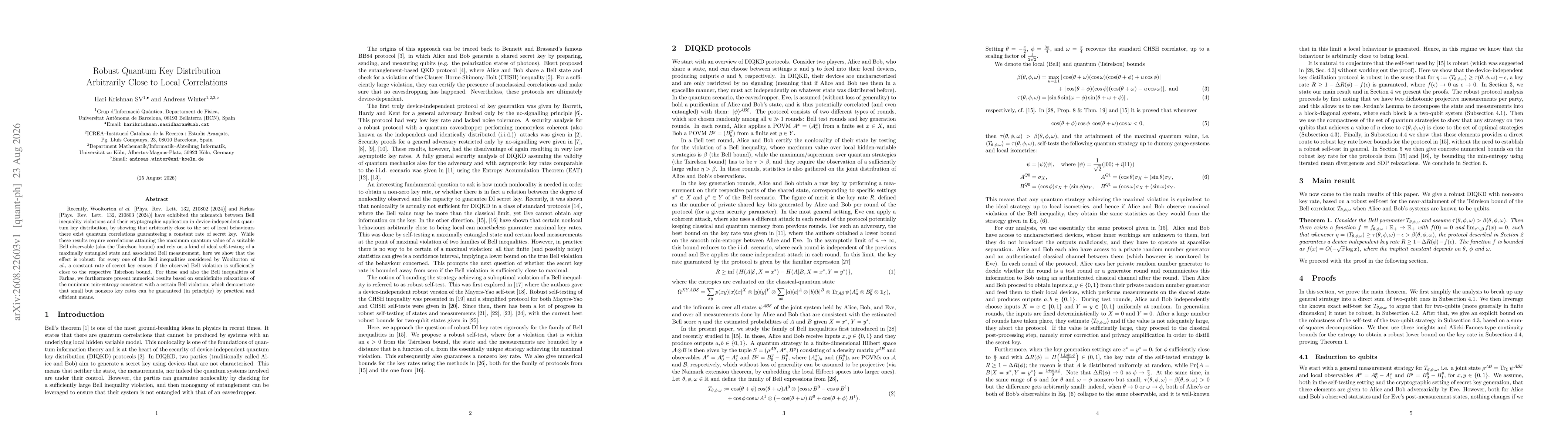 Thumbnail for Robust Quantum Key Distribution Arbitrarily Close to Local Correlations