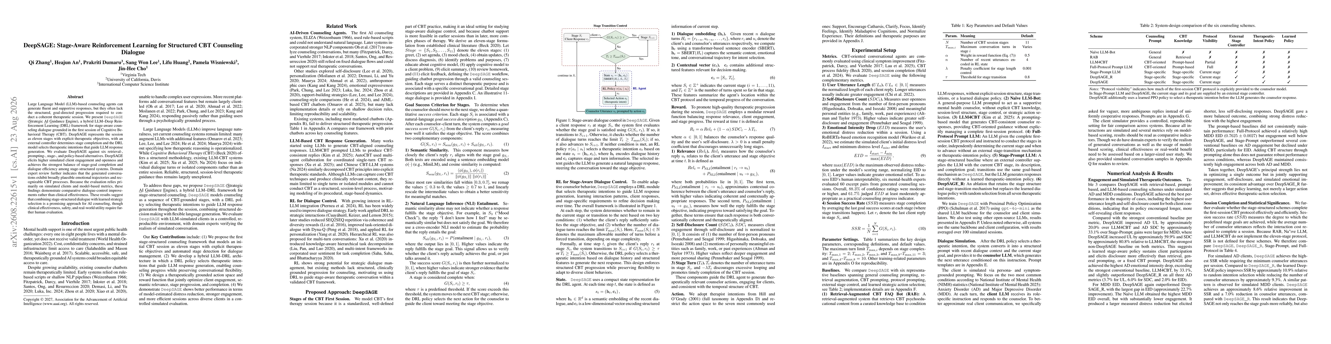 Thumbnail for DeepSAGE: Stage-Aware Reinforcement Learning for Structured CBT Counseling Dialogue