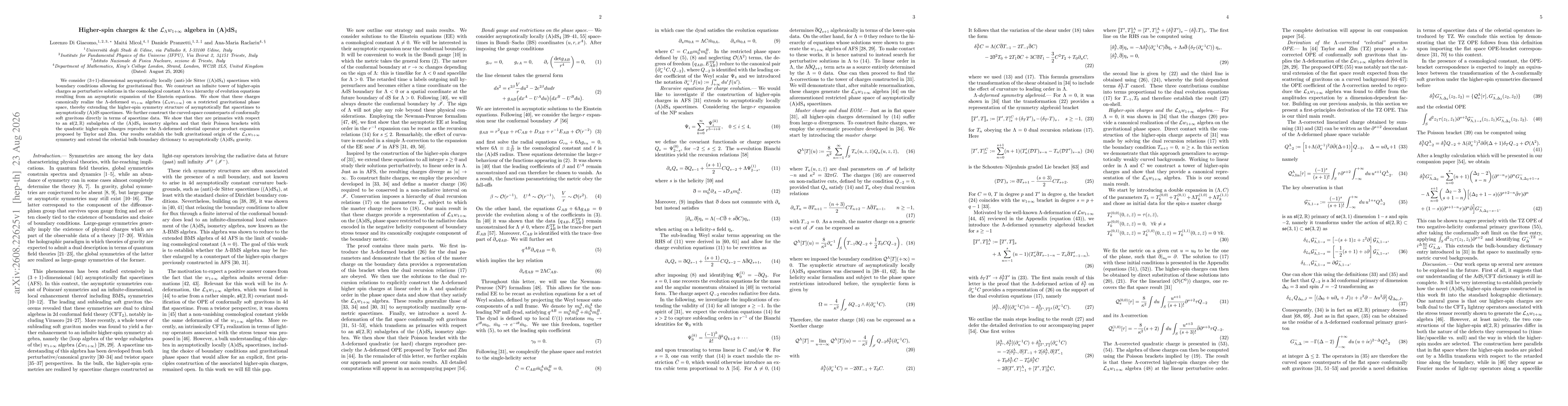 Thumbnail for Higher-spin charges and the $L_Λ w_{1 + \infty}$ algebra in (A)dS$_4$