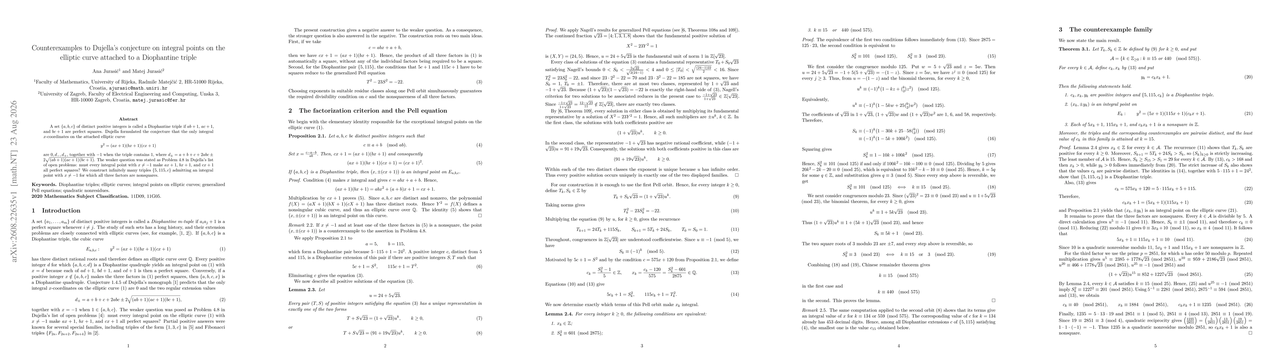 Thumbnail for Counterexamples to Dujella's conjecture on integral points on the elliptic curve attached to a Diophantine triple