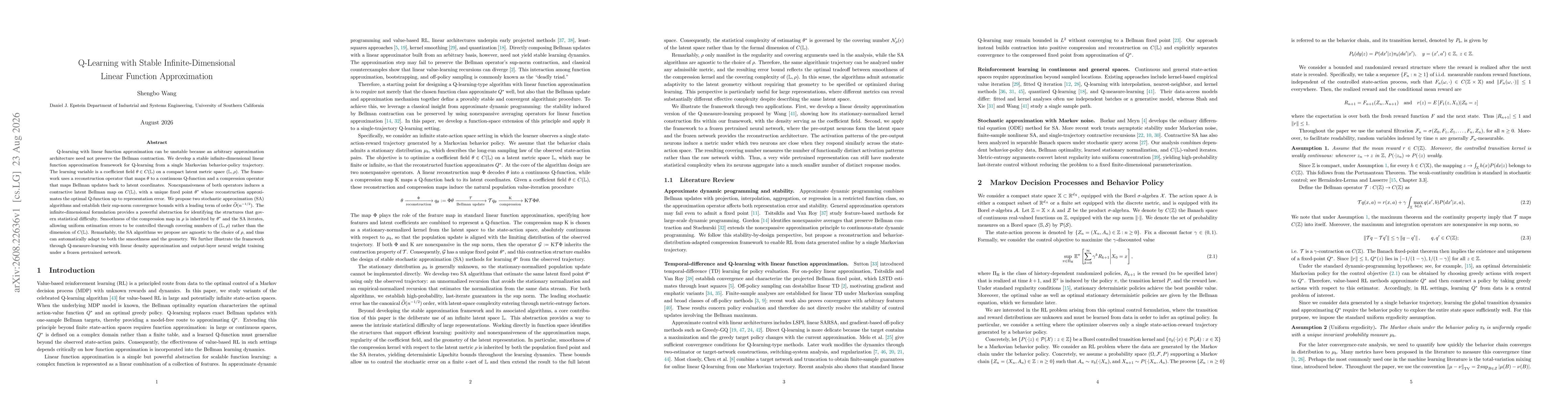 Thumbnail for Q-Learning with Stable Infinite-Dimensional Linear Function Approximation