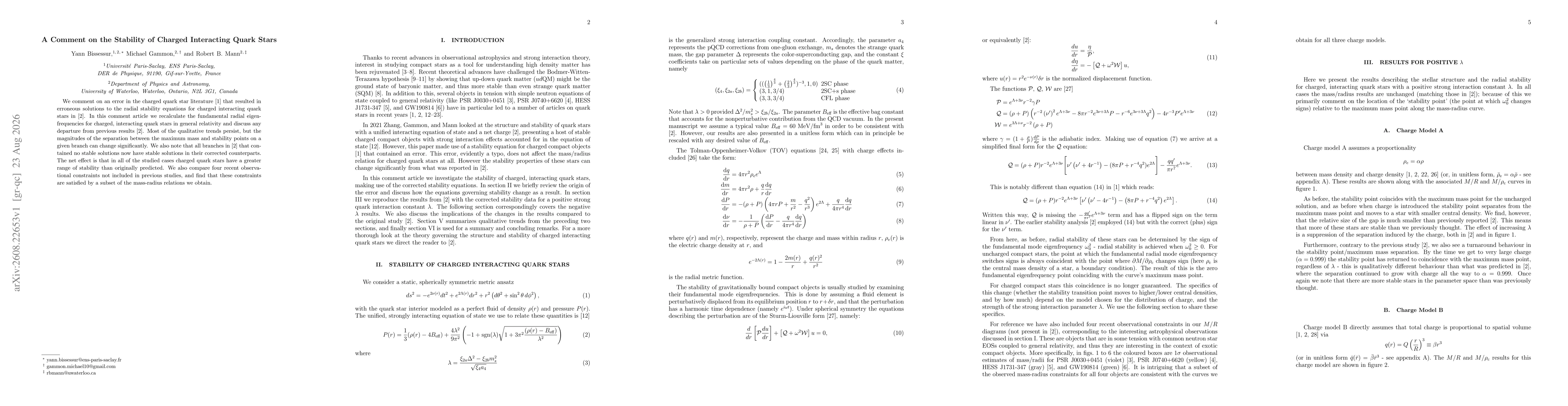 Thumbnail for Comment on Stellar structure and stability of charged interacting quark stars and their scaling behavior