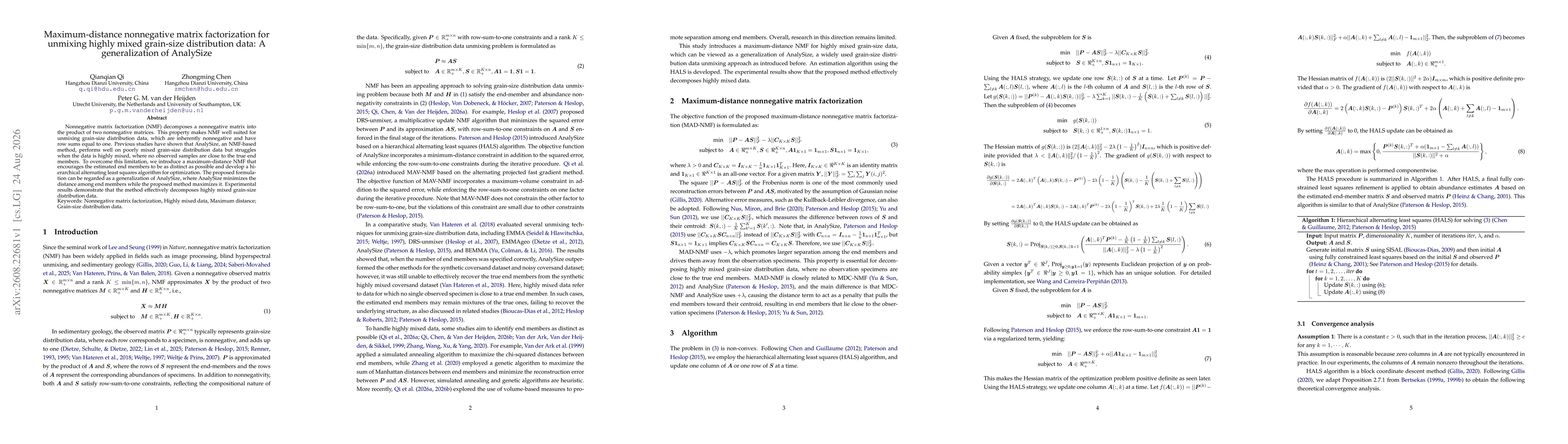 Thumbnail for Maximum-distance nonnegative matrix factorization for unmixing highly mixed grain-size distribution data: A generalization of AnalySize