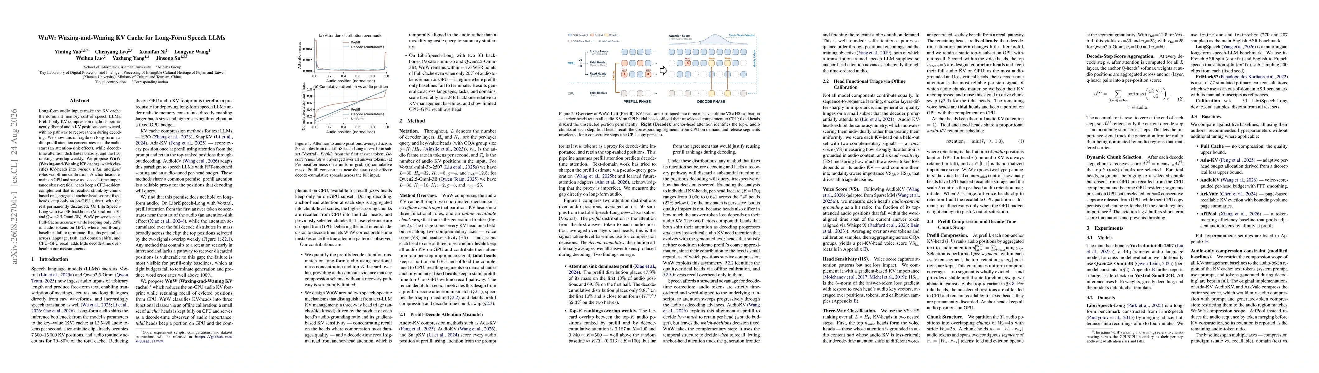 Thumbnail for WnW: Waxing-and-Waning KV Cache for Long-Form Speech LLMs