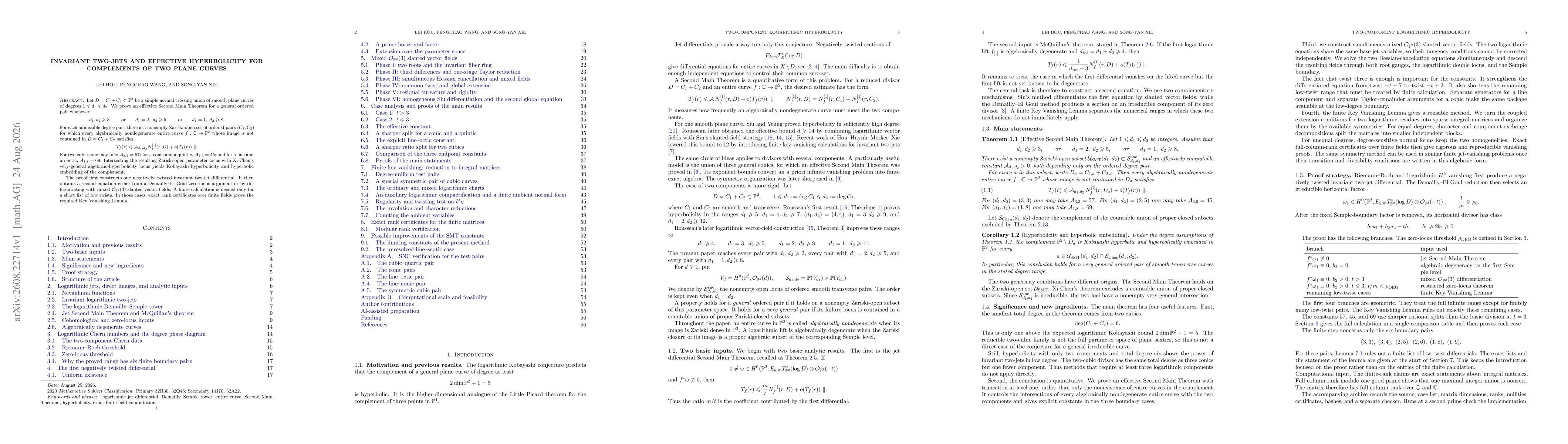Thumbnail for Invariant two-jets and effective hyperbolicity for complements of two plane curves