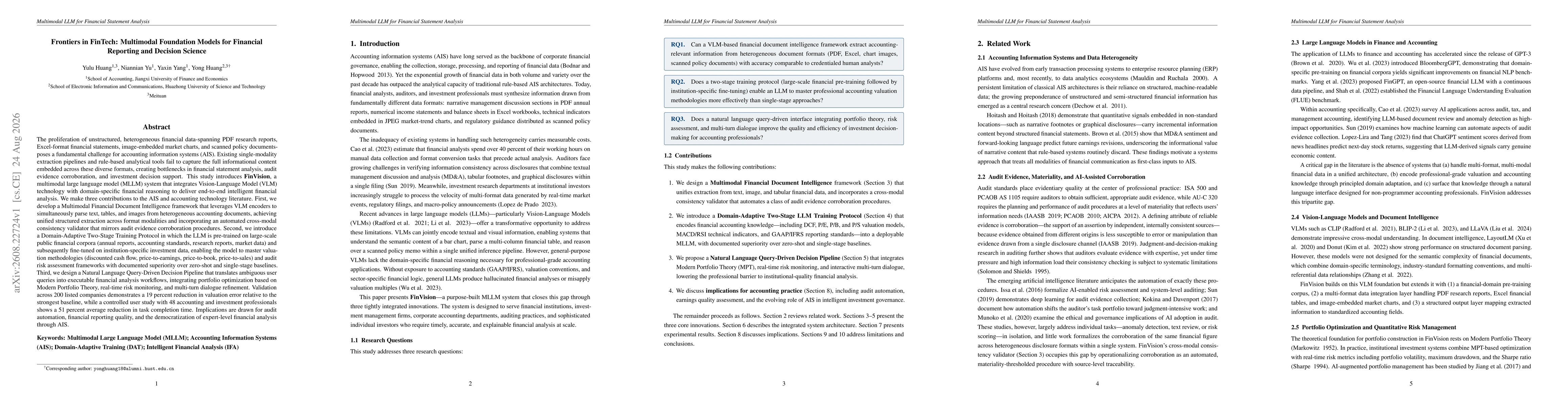 Thumbnail for Frontiers in FinTech: Multimodal Foundation Models for Financial Reporting and Decision Science