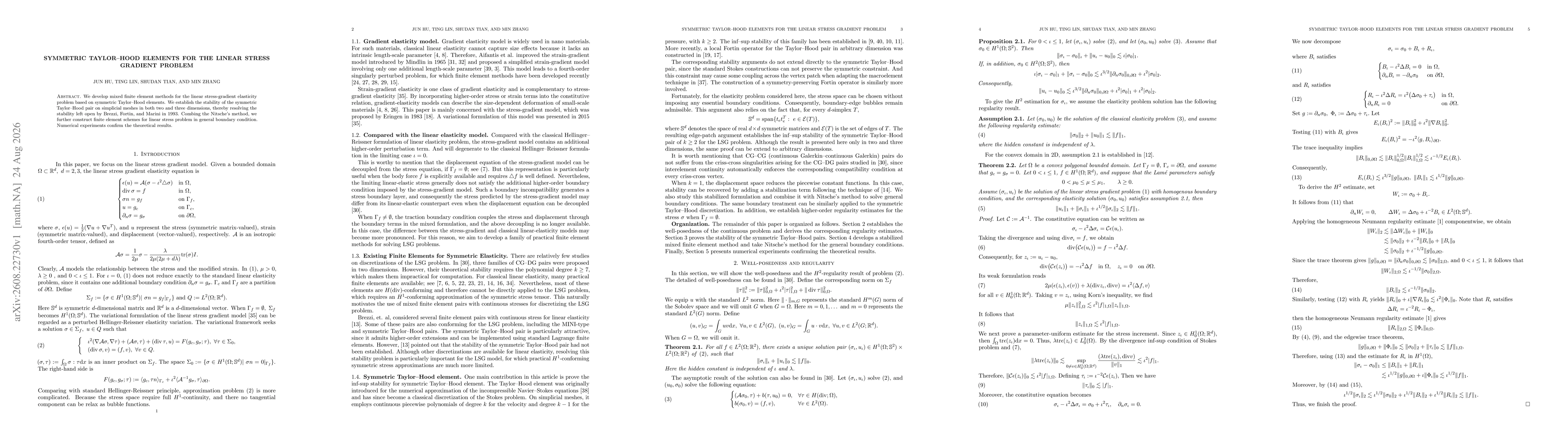 Thumbnail for Symmetric Taylor--Hood elements for the linear stress gradient problem
