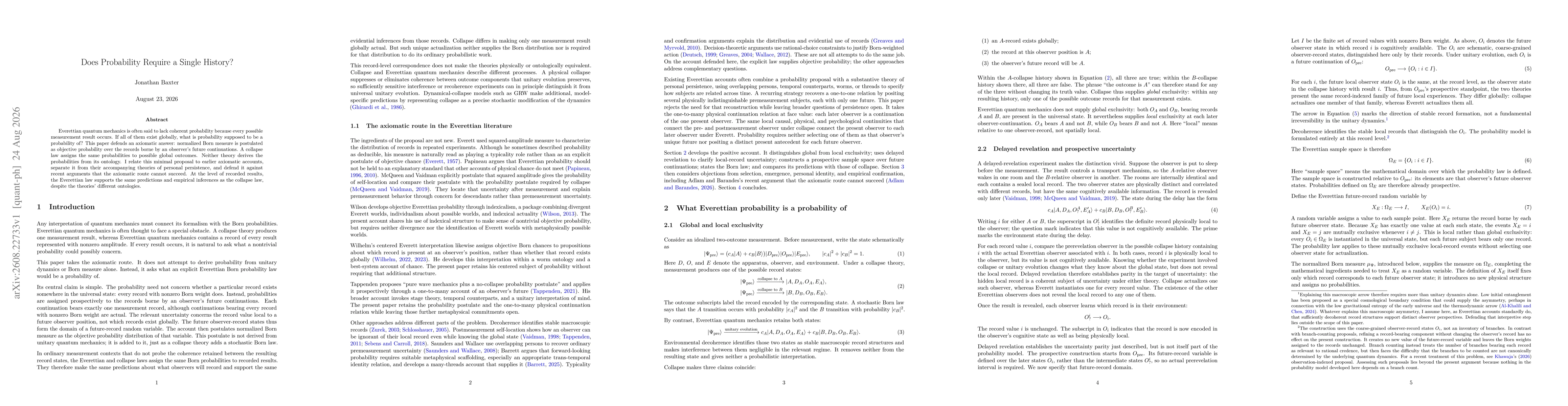Thumbnail for Does Probability Require a Single History?
