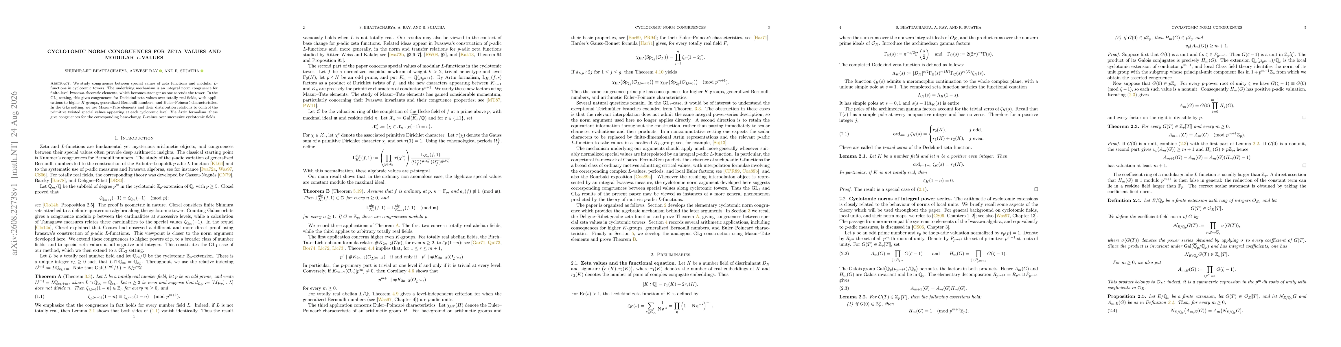 Thumbnail for Cyclotomic norm congruences for zeta values and modular $L$-values