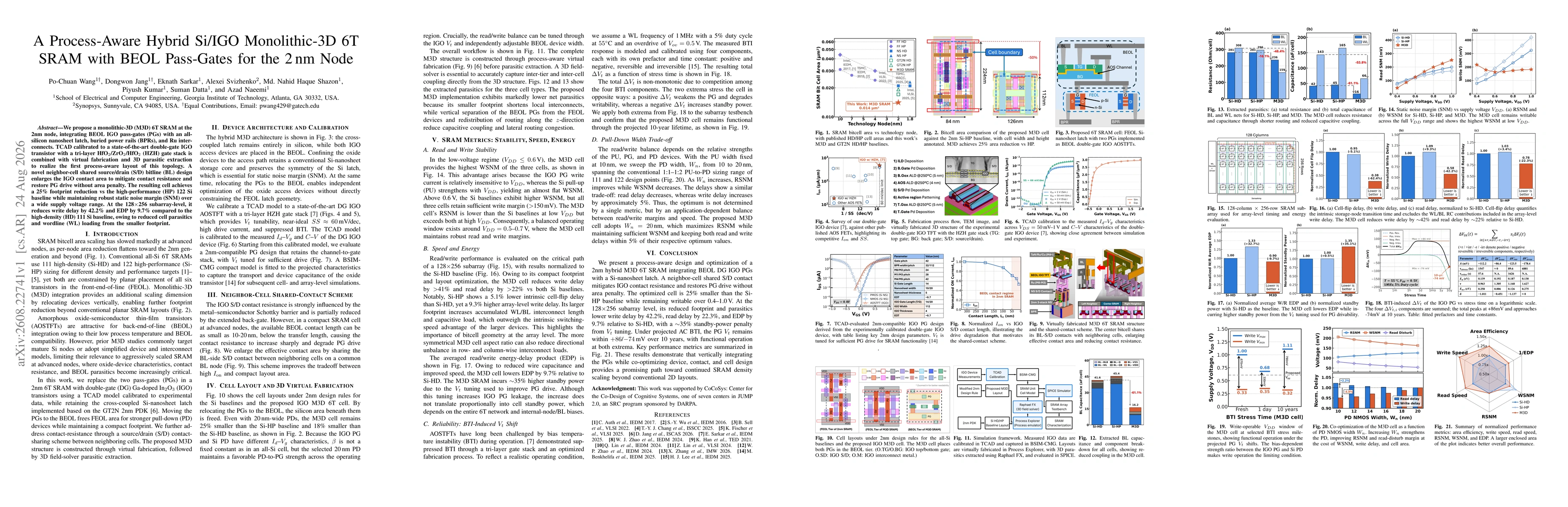 Thumbnail for A Process-Aware Hybrid Si/IGO Monolithic-3D 6T SRAM with BEOL Pass-Gates for the 2nm Node