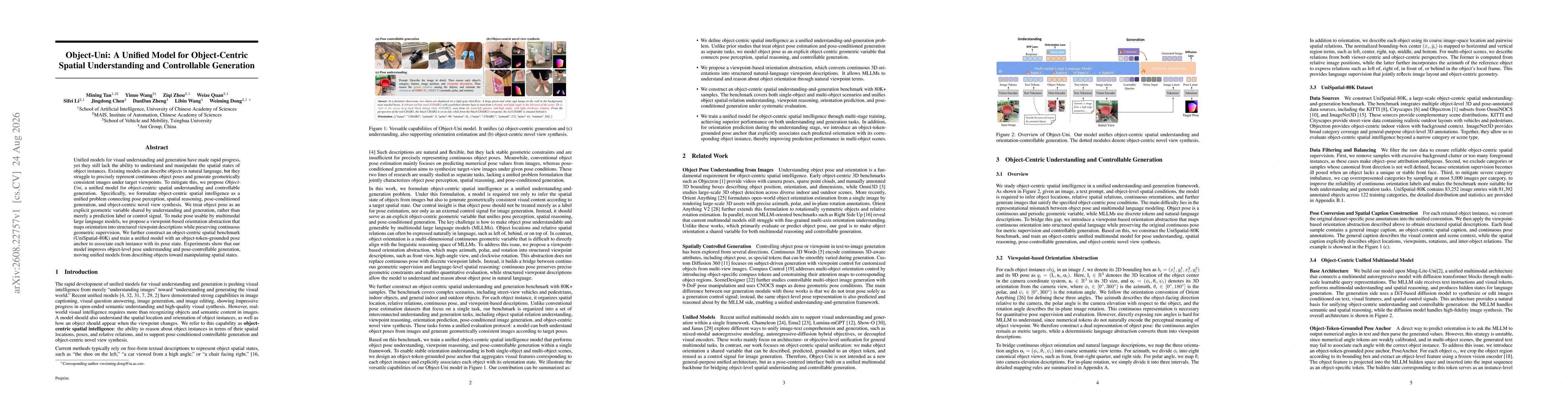Thumbnail for Object-Uni: A Unified Model for Object-Centric Spatial Understanding and Controllable Generation