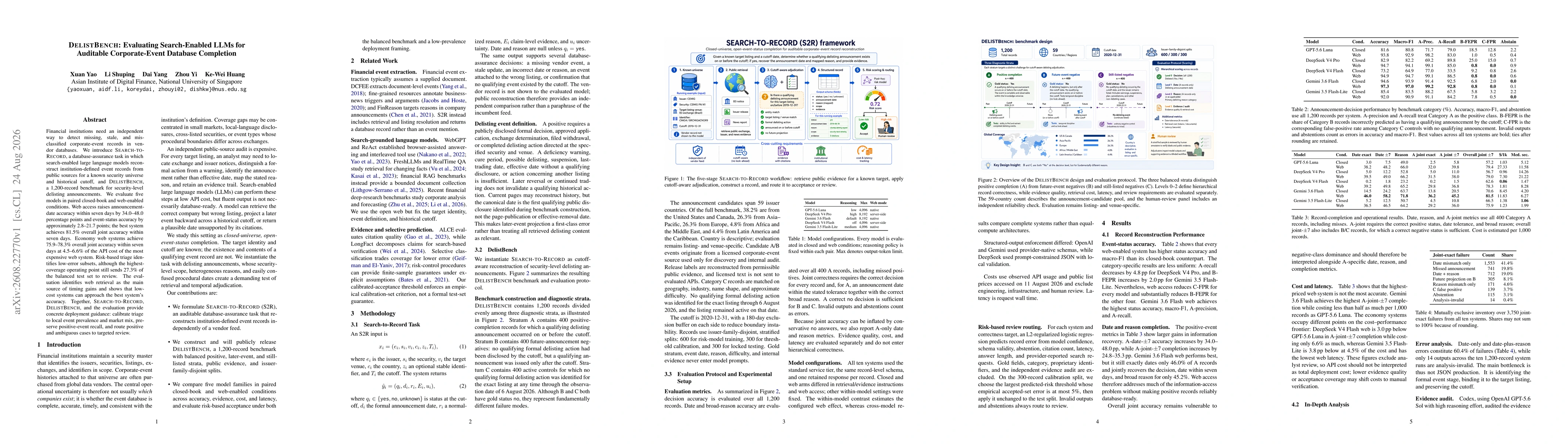 Thumbnail for DelistBench: Evaluating Search-Enabled LLMs for Auditable Corporate-Event Database Completion