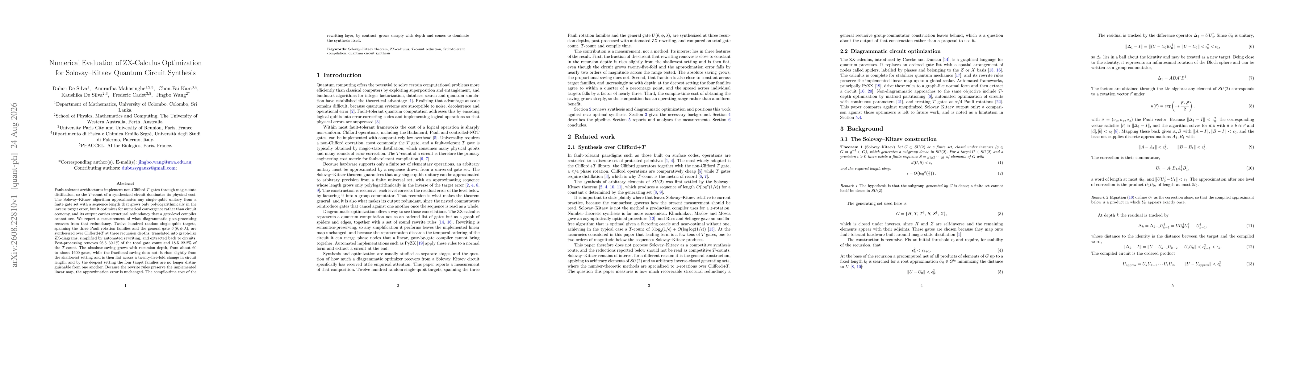 Thumbnail for Numerical Evaluation of ZX Calculus Optimization for Solovay Kitaev Quantum Circuit Synthesis