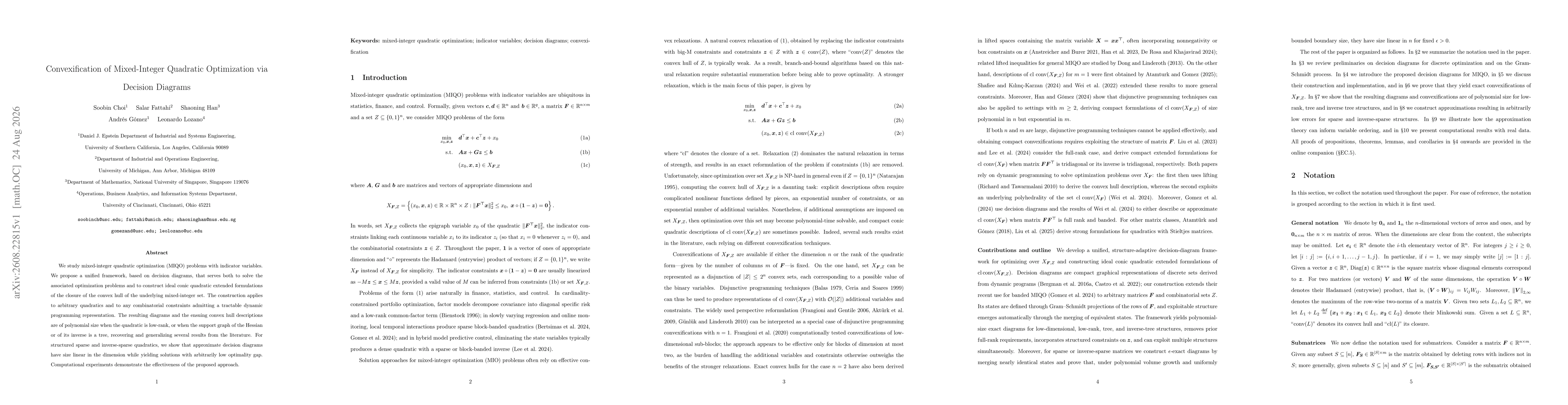 Thumbnail for Convexification of mixed-integer quadratic optimization via decision diagrams