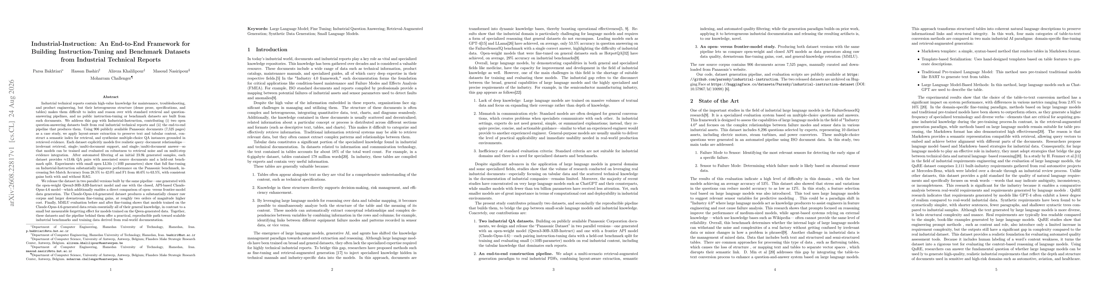 Thumbnail for Industrial-Instruction: An End-to-End Framework for Building Instruction-Tuning and Benchmark Datasets from Industrial Technical Reports