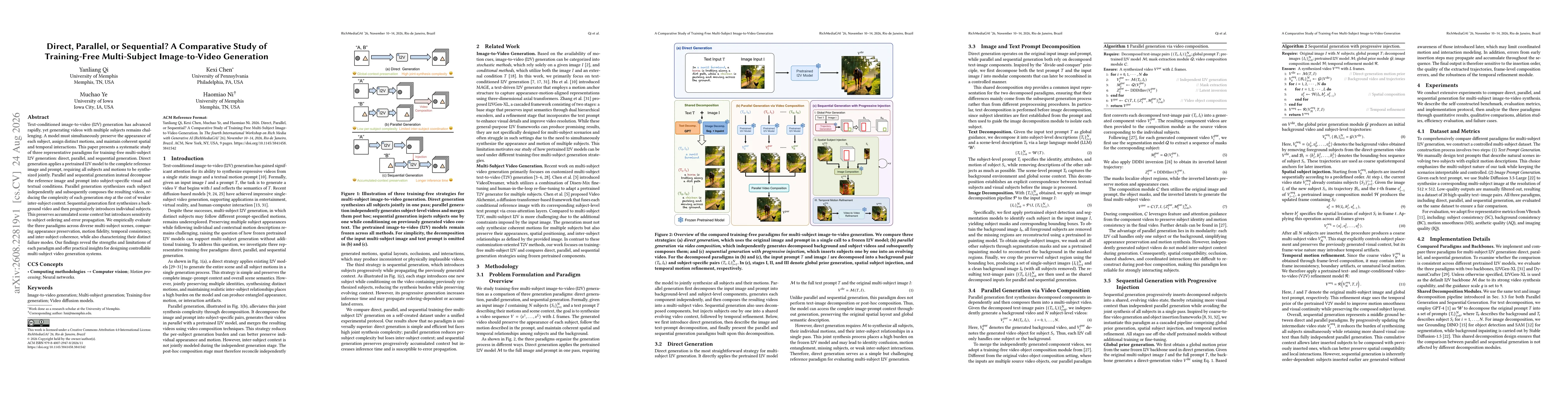 Thumbnail for Direct, Parallel, or Sequential? A Comparative Study of Training-Free Multi-Subject Image-to-Video Generation