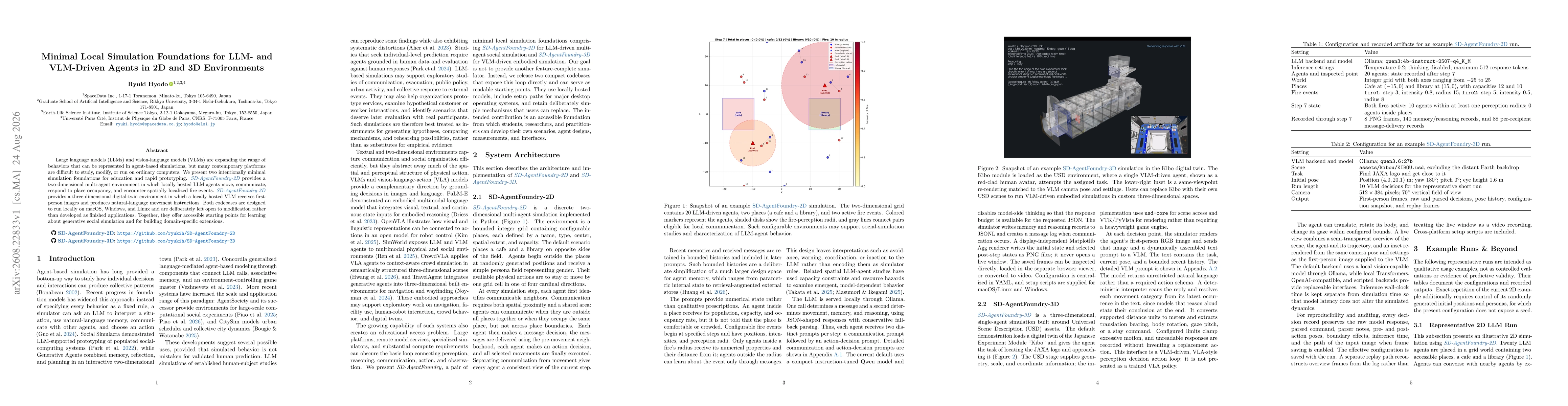 Thumbnail for Minimal Local Simulation Foundations for LLM- and VLM-Driven Agents in 2D and 3D Environments