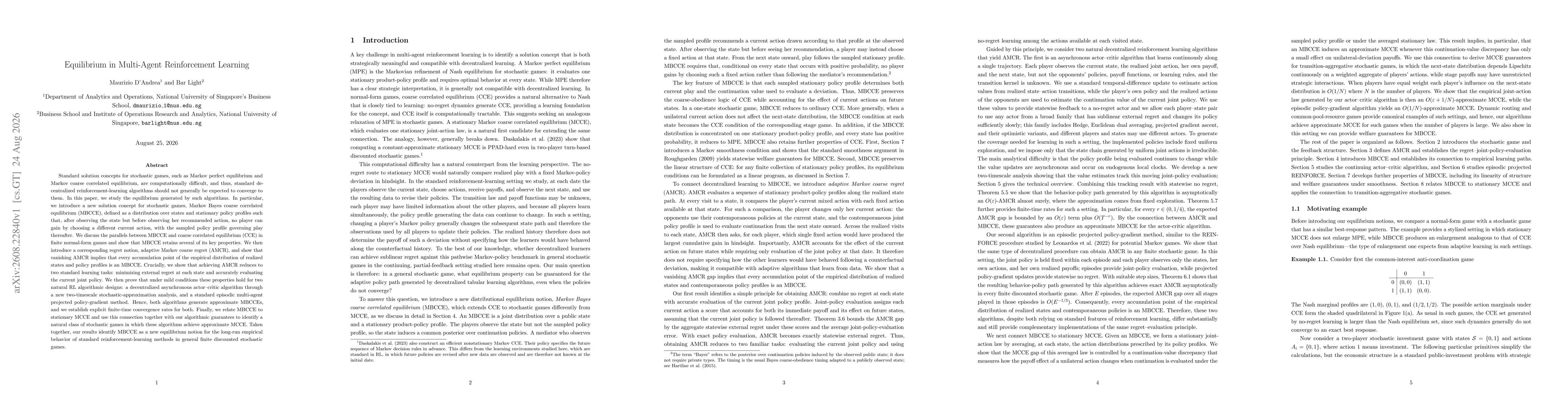 Thumbnail for Equilibrium in Multi-Agent Reinforcement Learning