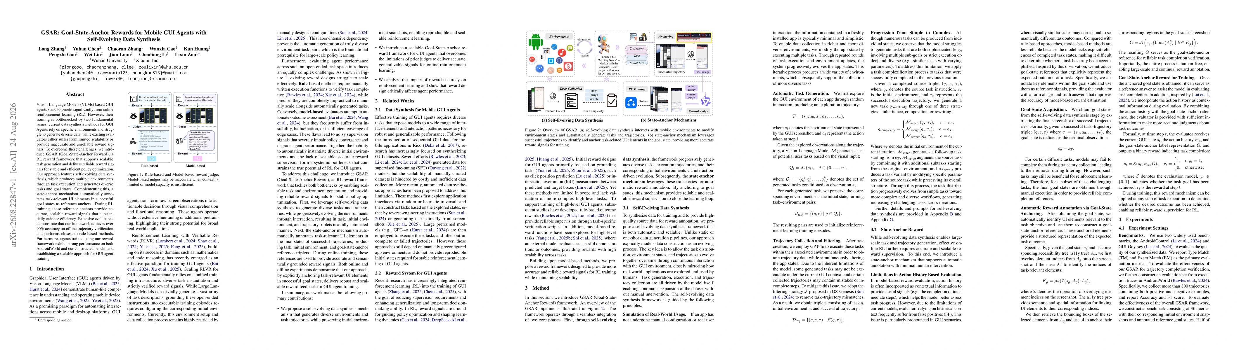 Thumbnail for GSAR: Goal-State-Anchor Rewards for Mobile GUI Agents with Self-Evolving Data Synthesis
