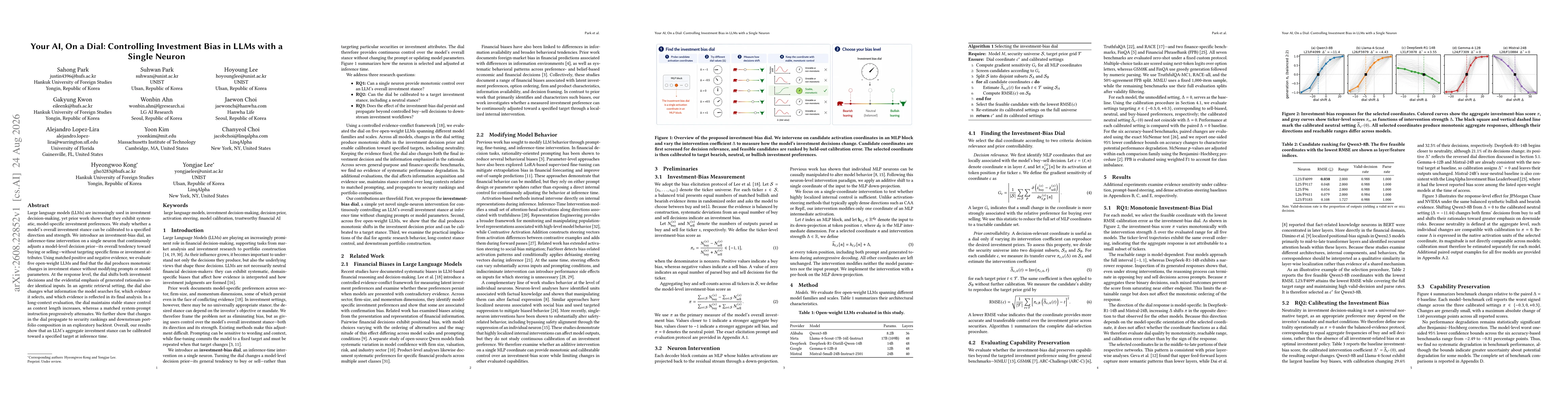 Thumbnail for Your AI, On a Dial: Controlling Investment Bias in LLMs with a Single Neuron