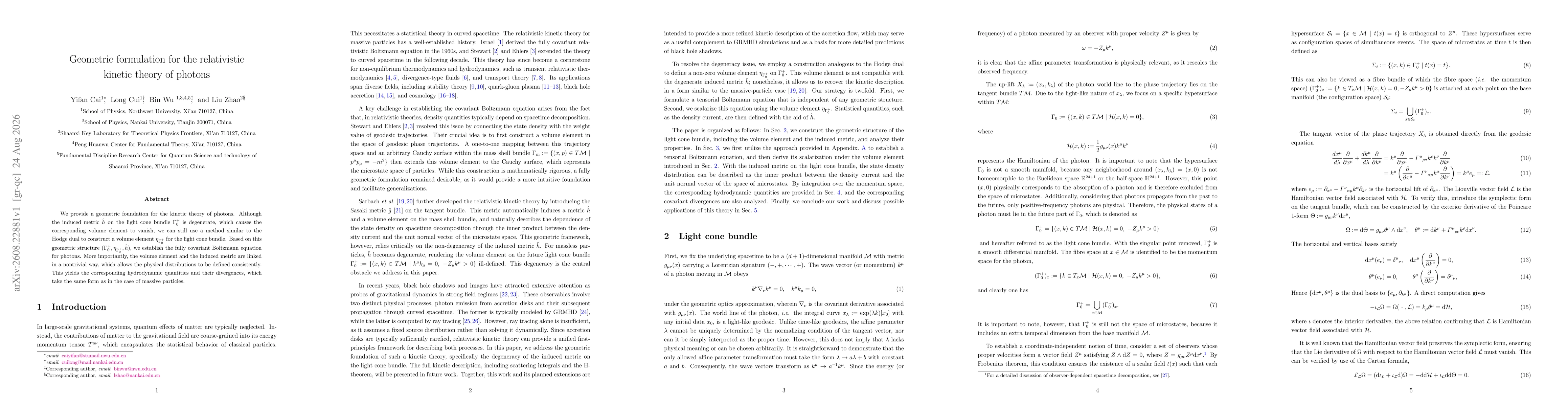 Thumbnail for Geometric formulation for the relativistic kinetic theory of photons