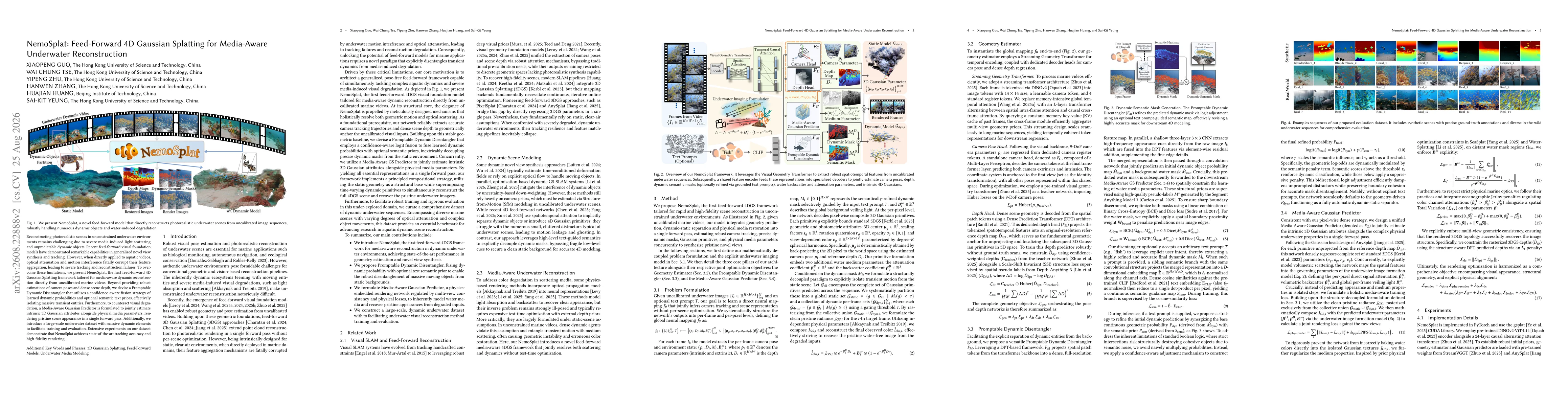 Thumbnail for NemoSplat: Feed-Forward 4D Gaussian Splatting for Media-Aware Underwater Reconstruction