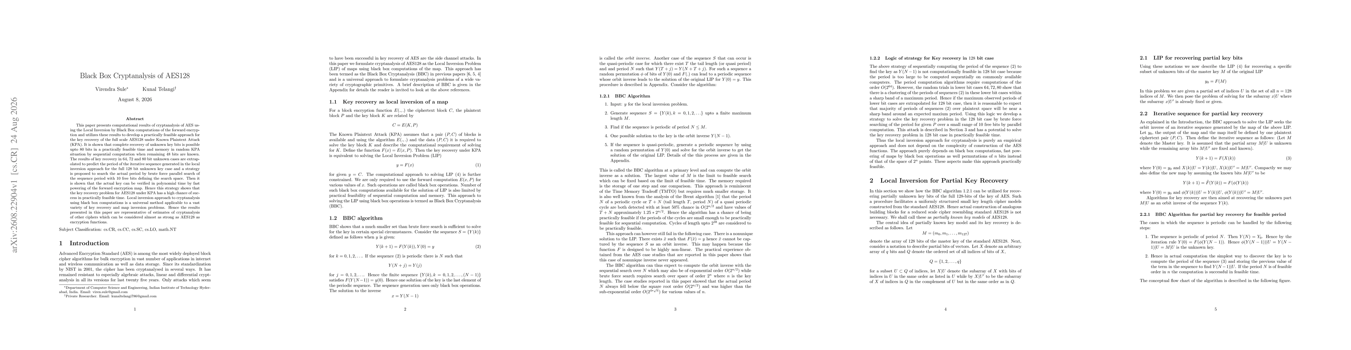 Thumbnail for Black Box Cryptanalysis of AES128