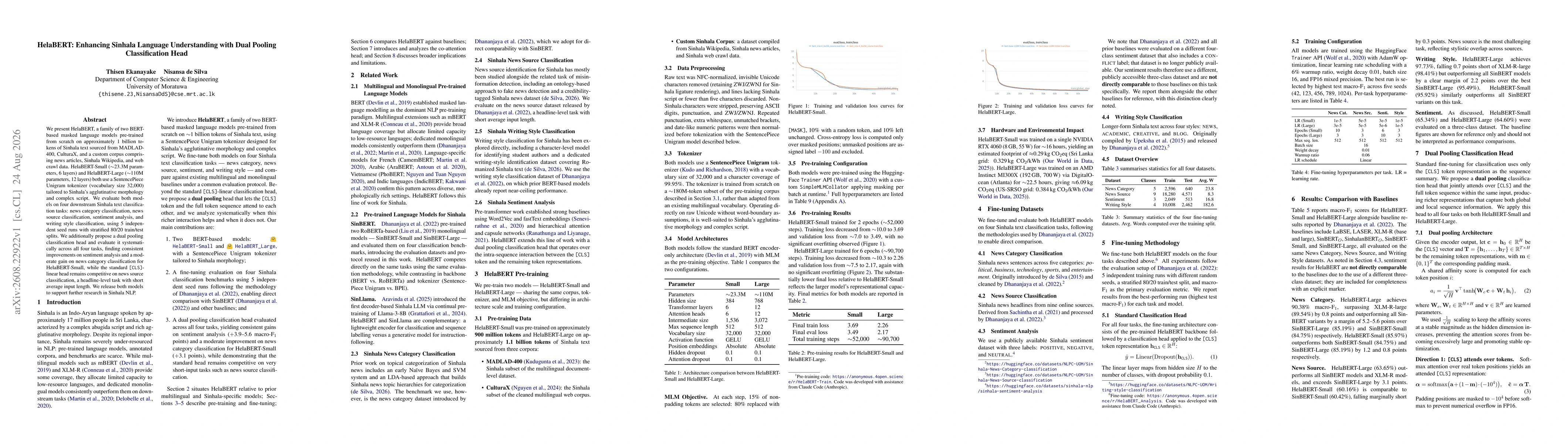Thumbnail for HelaBERT: Enhancing Sinhala Language Understanding with Dual Pooling Classification Head