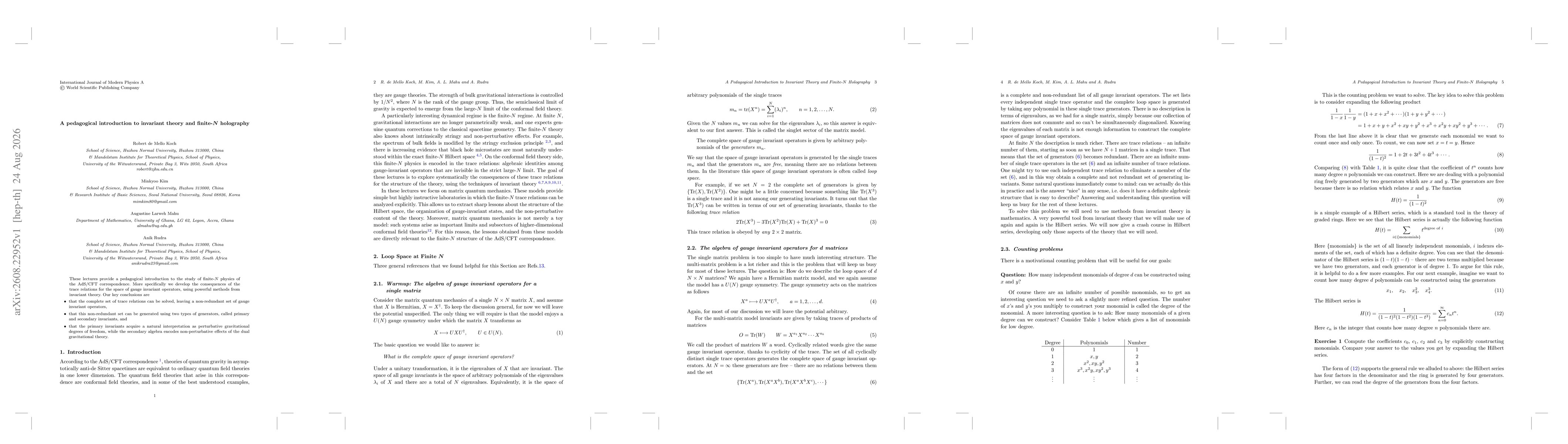 Thumbnail for A pedagogical introduction to invariant theory and finite-$N$ holography