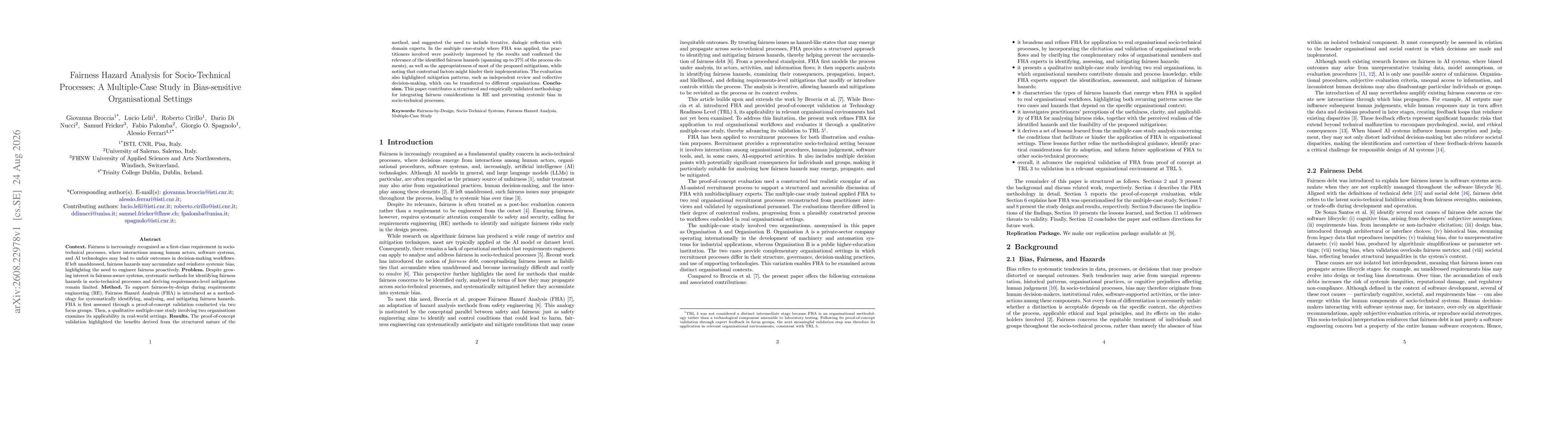 Thumbnail for Fairness Hazard Analysis for Socio-Technical Processes: A Multiple-Case Study in Bias-sensitive Organisational Settings
