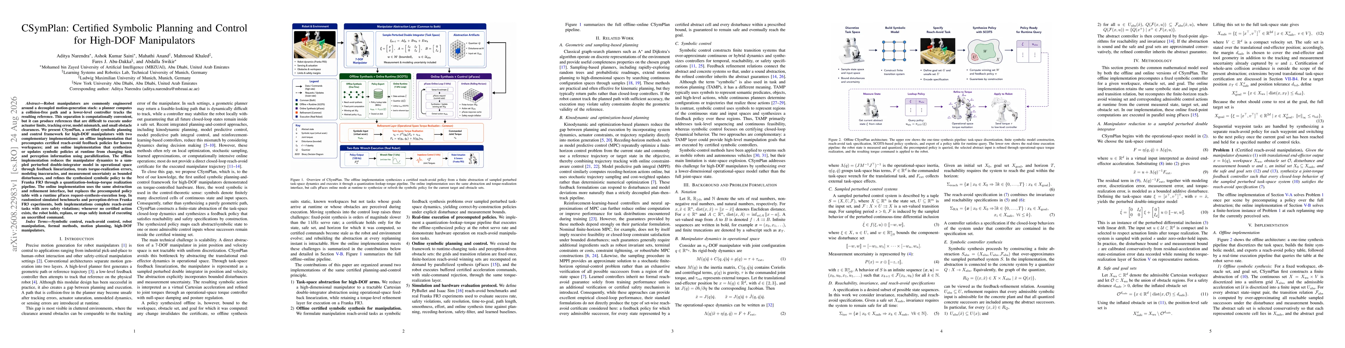 Thumbnail for CSymPlan: Certified Symbolic Planning and Control for High-DOF Manipulators