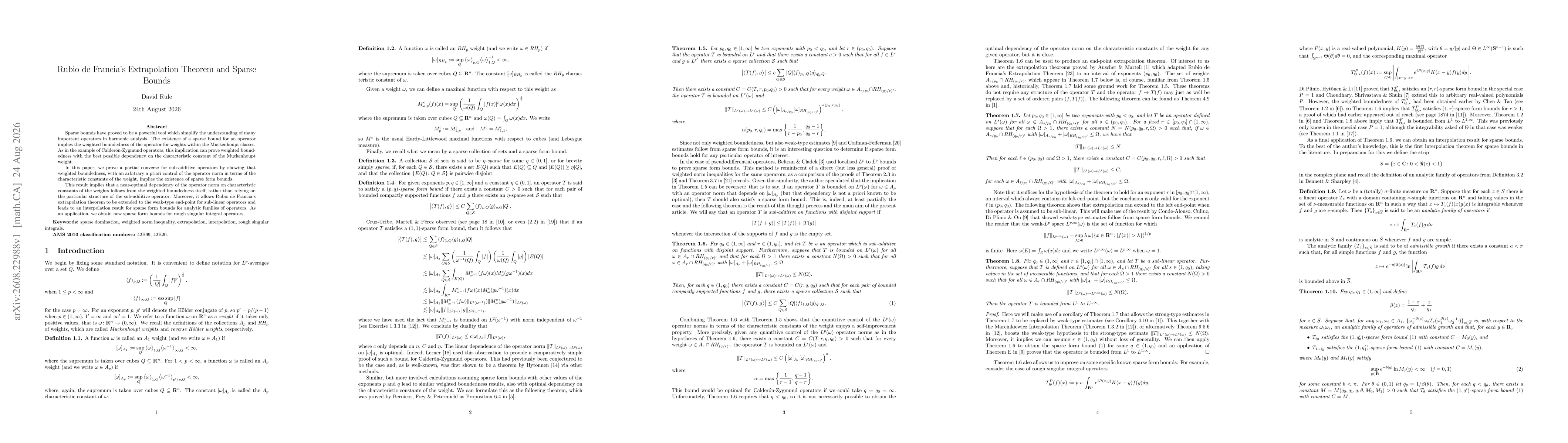 Thumbnail for Rubio de Francia's Extrapolation Theorem and Sparse Bounds
