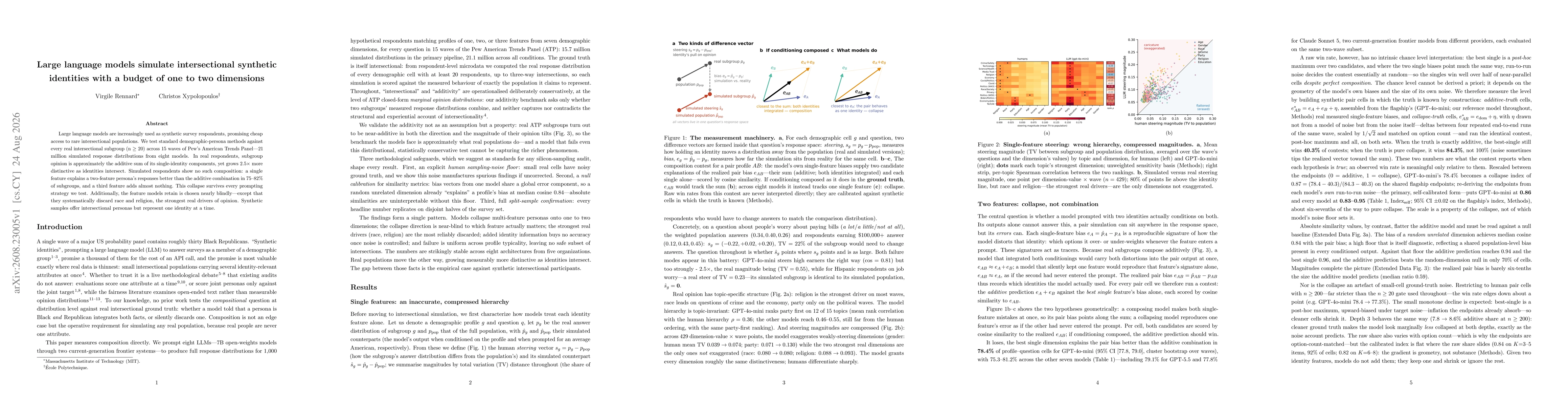 Thumbnail for Large language models simulate intersectional synthetic identities with a budget of one to two dimensions