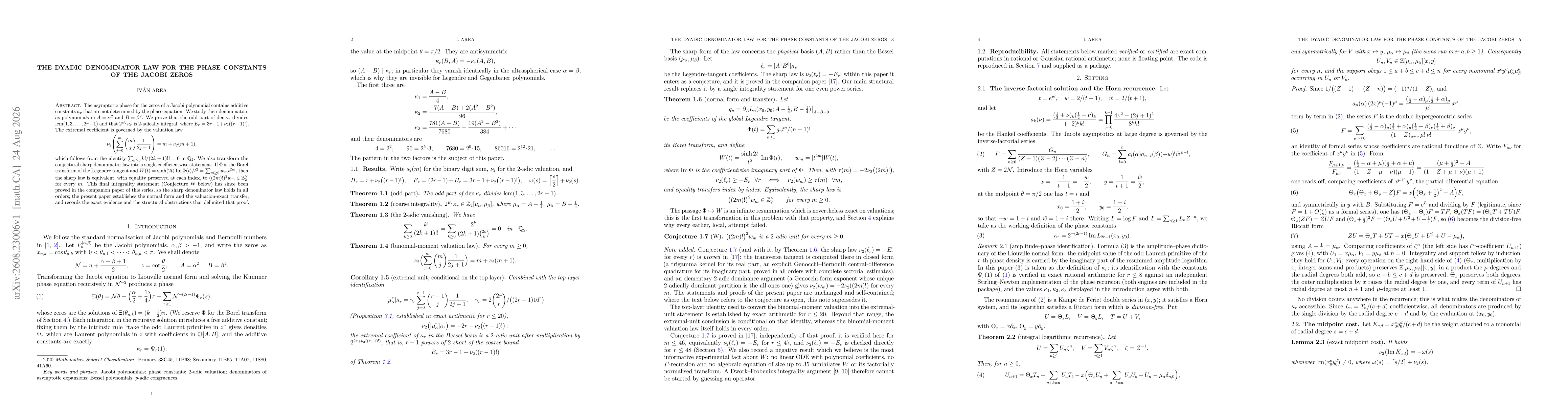 Thumbnail for The dyadic denominator law for the phase constants of the Jacobi zeros