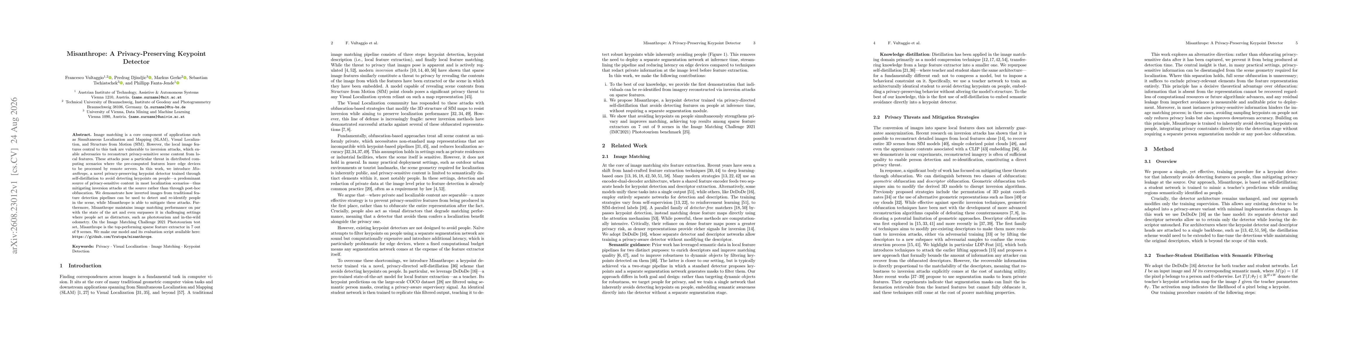 Thumbnail for Misanthrope: A Privacy-Preserving Keypoint Detector