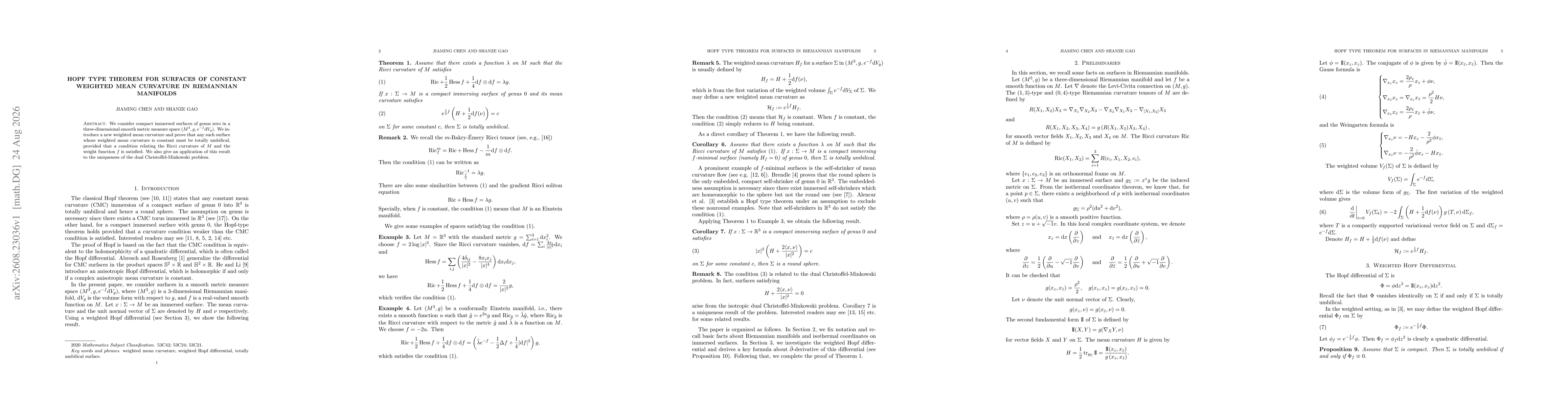 Thumbnail for Hopf type theorem for surfaces of constant weighted mean curvature in Riemannian manifolds