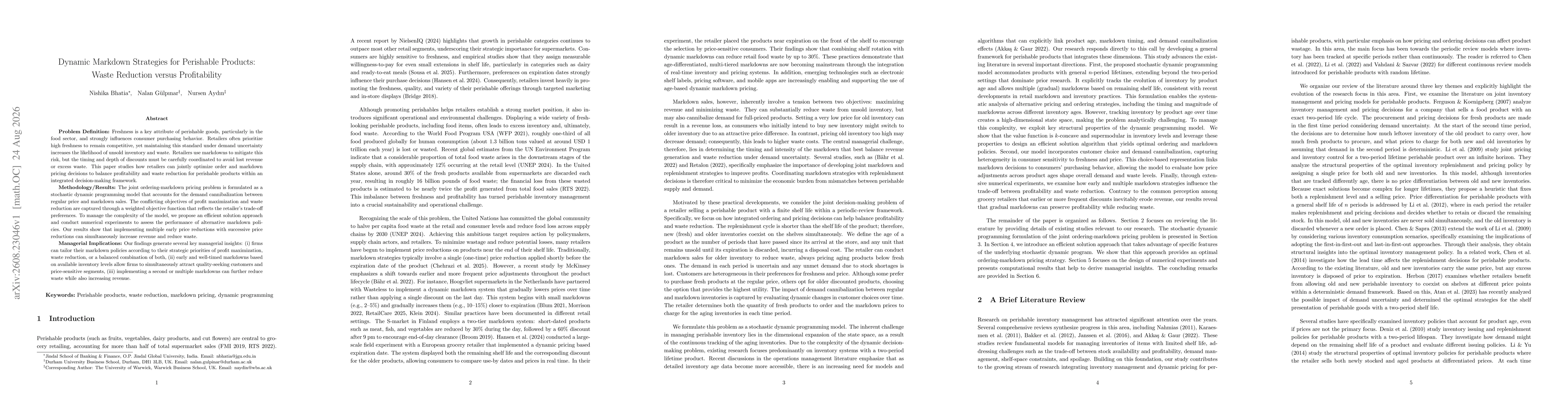Thumbnail for Dynamic Markdown Strategies for Perishable Products: Waste Reduction versus Profitability