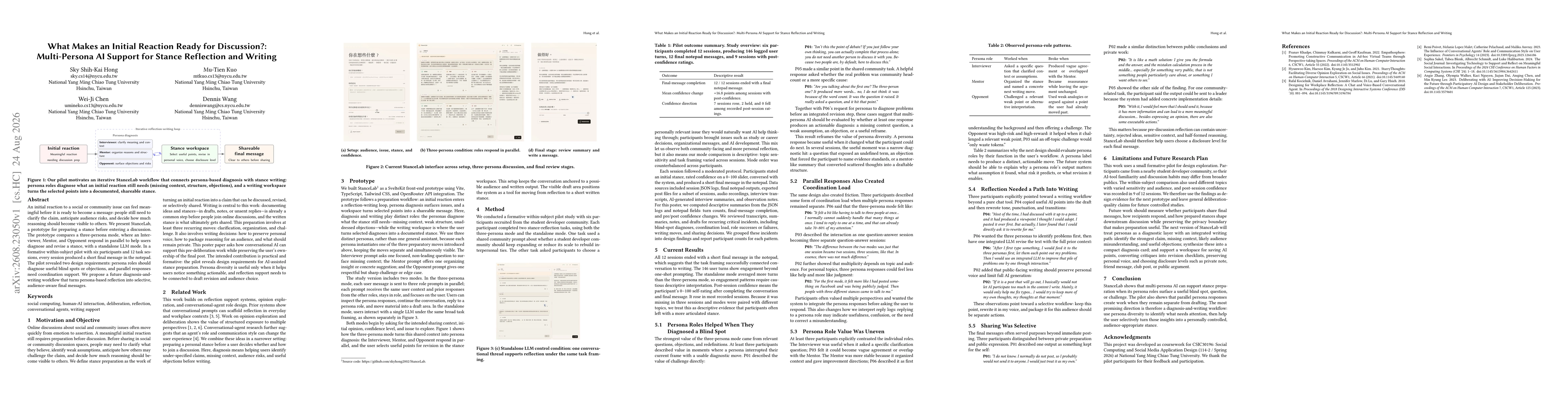 Thumbnail for What Makes an Initial Reaction Ready for Discussion?: Multi-Persona AI Support for Stance Reflection and Writing
