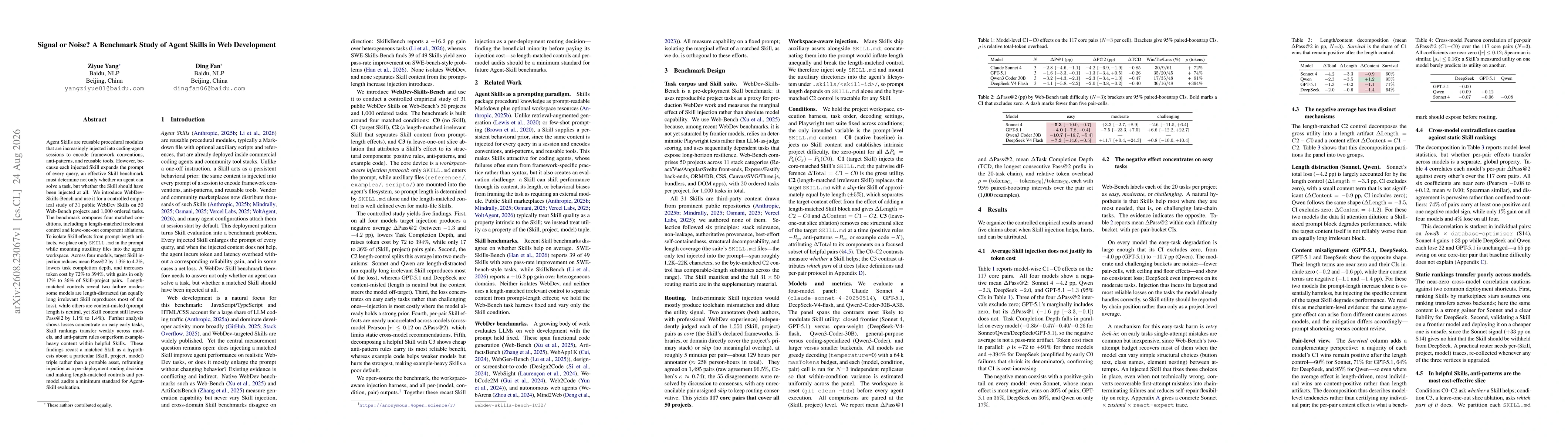 Thumbnail for Signal or Noise? A Benchmark Study of Agent Skills in Web Development