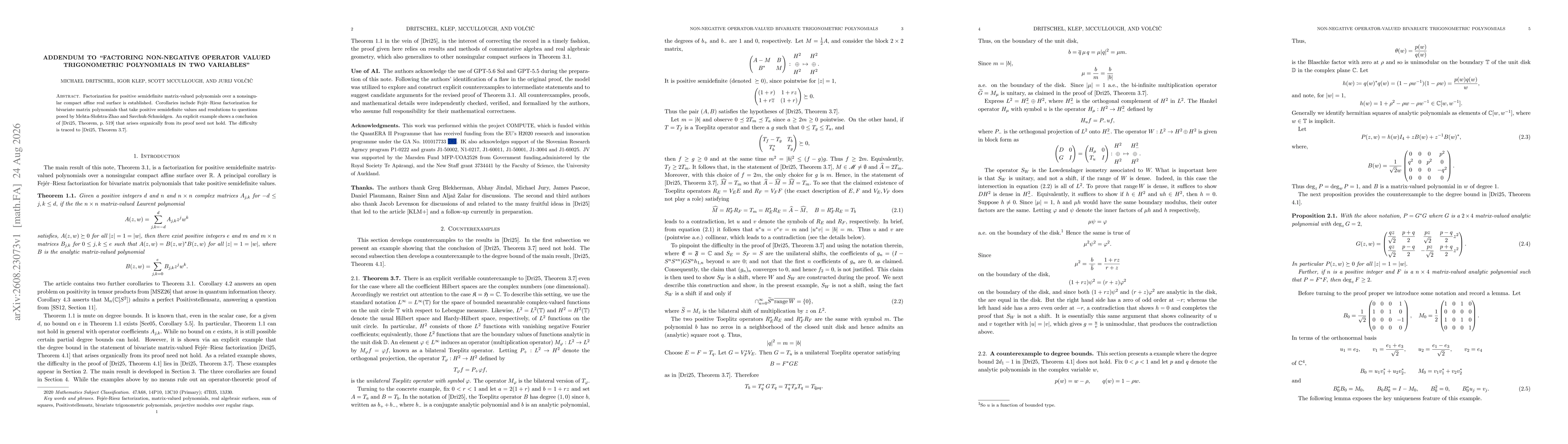 Thumbnail for Addendum to "Factoring non-negative operator valued trigonometric polynomials in two variables"