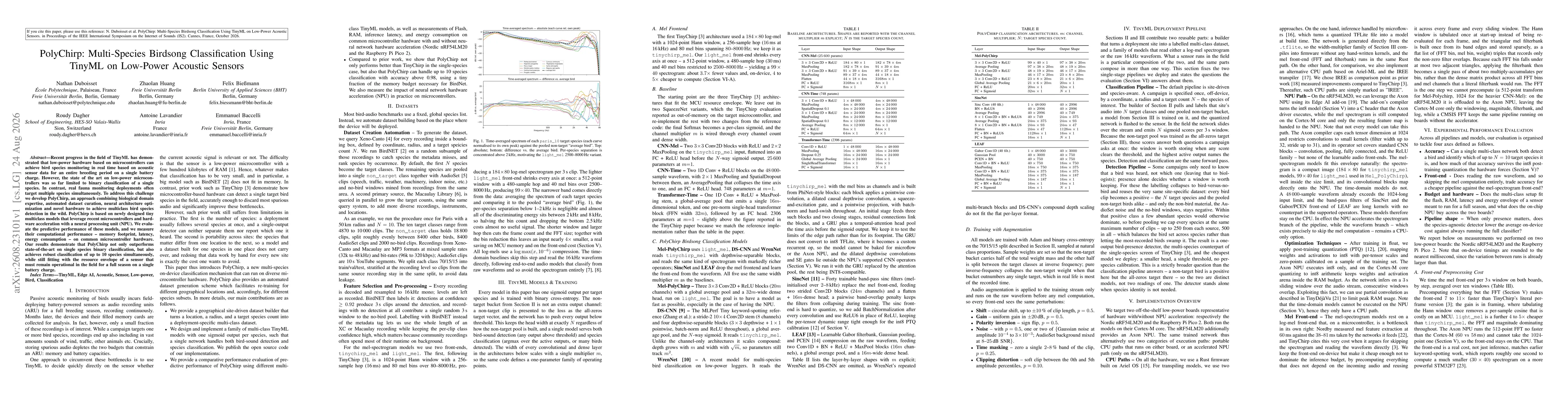 Thumbnail for PolyChirp: Multi-Species Birdsong Classification Using TinyML on Low-Power Acoustic Sensors