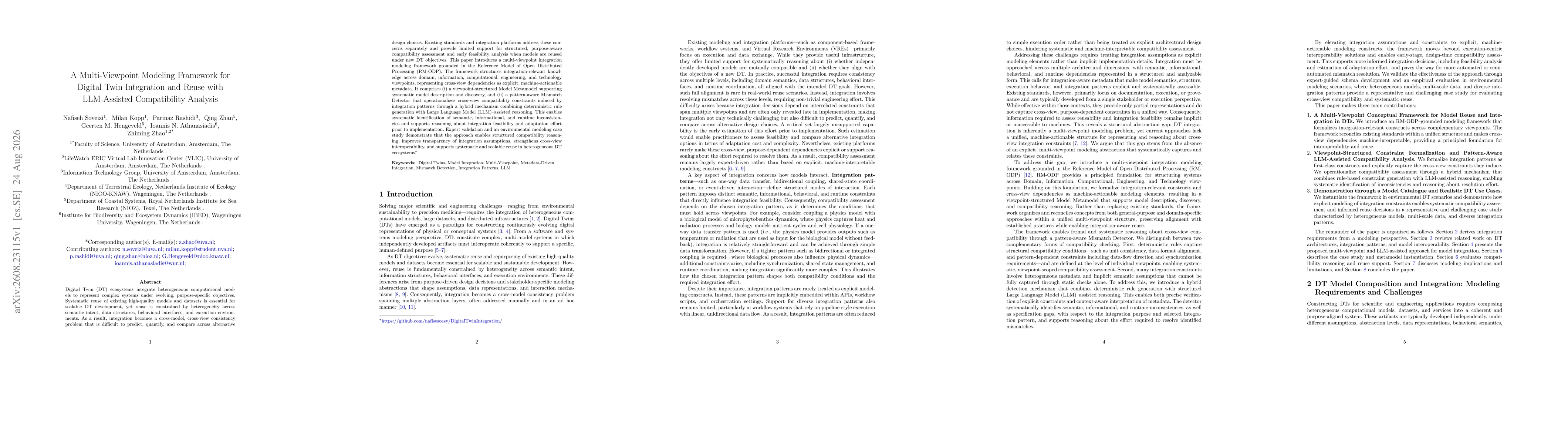 Thumbnail for A Multi-Viewpoint Modeling Framework for Digital Twin Integration and Reuse with LLM-Assisted Compatibility Analysis