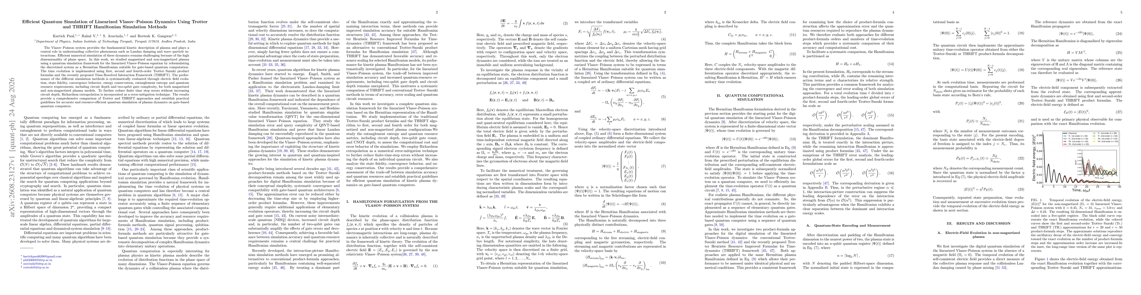 Thumbnail for Efficient Quantum Simulation of Linearized Vlasov--Poisson Dynamics Using Trotter and THRIFT Hamiltonian Simulation Methods