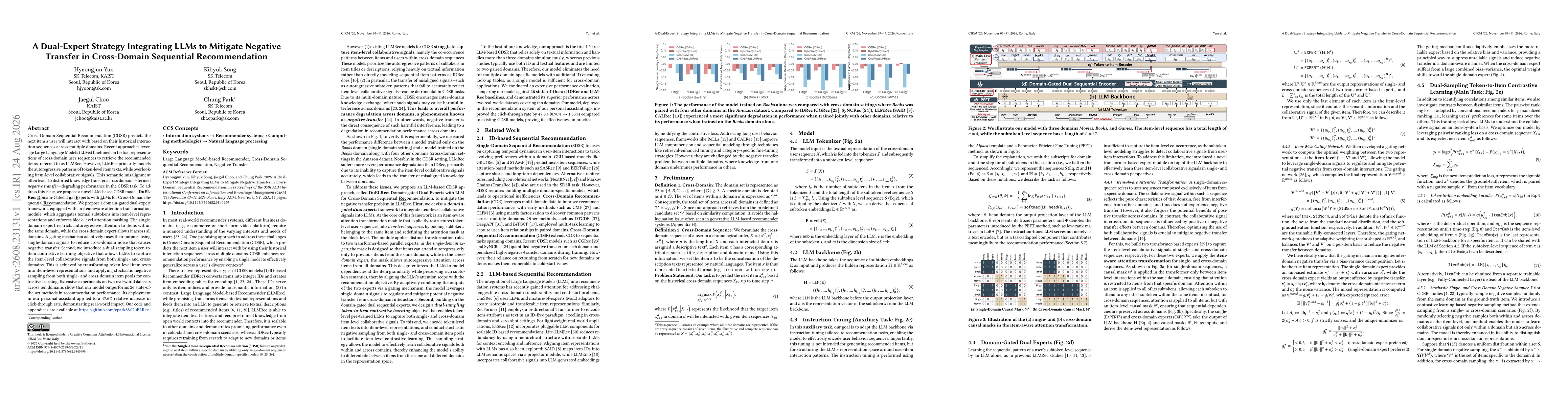 Thumbnail for A Dual-Expert Strategy Integrating LLMs to Mitigate Negative Transfer in Cross-Domain Sequential Recommendation