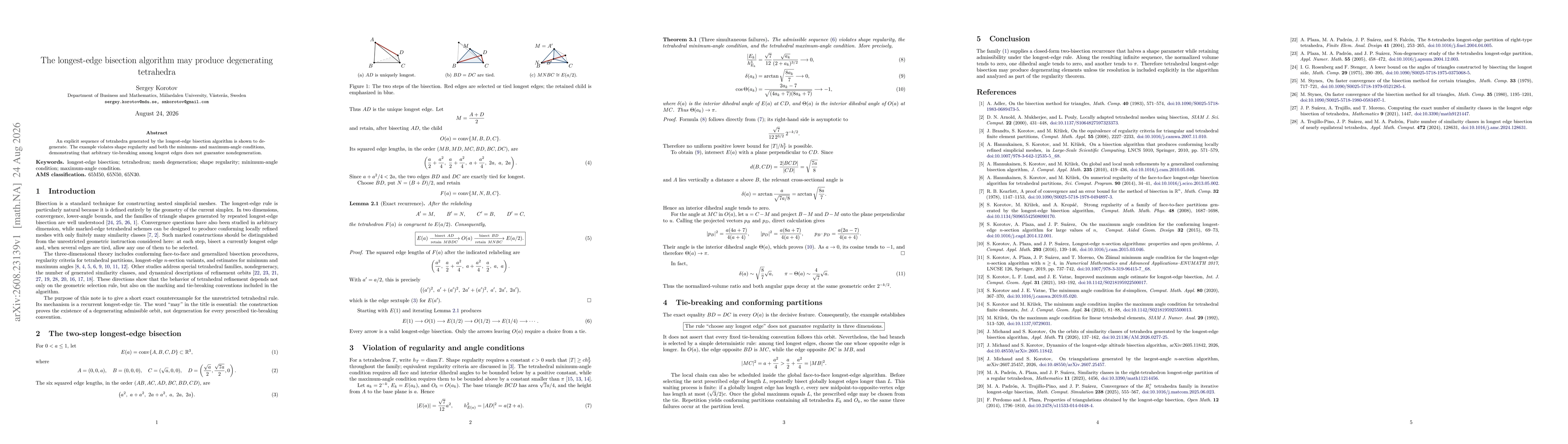 Thumbnail for The longest-edge bisection algorithm may produce degenerating tetrahedra